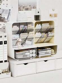 多功能办公桌收纳盒 - 笔筒和储物盒，办公室、宿舍必备，轻巧，无需电源