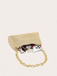 女士腋下单肩包，方形金属链条包，大容量，轻便，休闲时尚，海滩度假风，适合购物和度假 - 金色 - 查看 5