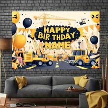 1 szt. Spersonalizowane tło na przyjęcie urodzinowe, motyw złotej koparki, spersonalizowana nazwa, dekoracja domu