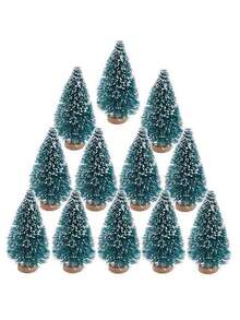 6pcs Mini Bottle Brush Christmas Trees With Wooden Base, Artificial Plastic Mini Trees For DIY Crafts, Winter Snowflake Decor, Suitable For Christmas Table Party (Blue Green), Christmas Decoration, Home Christmas Gift, Christmas Ornament - Teal - View 4
