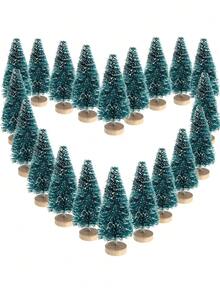 6pcs Mini Bottle Brush Christmas Trees With Wooden Base, Artificial Plastic Mini Trees For DIY Crafts, Winter Snowflake Decor, Suitable For Christmas Table Party (Blue Green), Christmas Decoration, Home Christmas Gift, Christmas Ornament - Teal - View 5