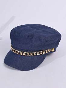 قبعة بيريه مزينة بسلسلة معدنية بطراز قديم مهترئ، قبعة صبي أنيقة عادية، قبعة محبوكة متعددة الاستخدامات مناسبة للخريف/الشتاء للخارج والتنقل والسفر والحفلات والاستخدام اليومي، إكسسوارات الخريف