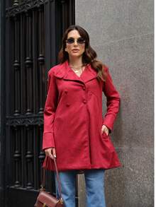 SOBRETUDO FEMININO EM SUEDE  Casual  elegante  Festa    Camurça    Bolso - bordô - Visão 2