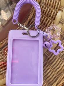 1 PC Expandable Plastic Card Holder With Keychain, Bus Pass Case, ID Card Sleeve, Star Pendant Key Chain Suitable For Daily Wear, Holiday Gift - Multicolor - View 5