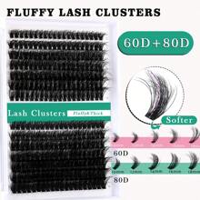 Fluffy Lash Clusters Kit 60D+80D Lash Extension Kit With 10-18MM Thick Individual Lashes Cluster Lash Bond And Seal Remover Tweezers For Eyelash Extension At Home(KIT-60D+80D-280Pcs) - 黑色 - 查看 4
