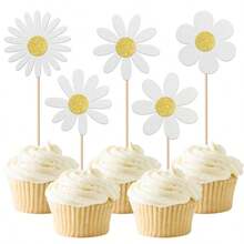 20 piezas de decoraciones para cupcakes con tema de margaritas, adecuadas para el 1er cumpleaños, decoraciones para cupcakes con margaritas, decoraciones para fiesta de baby shower con tema hippie bohemio de margaritas, decoraciones para pastel de 1er cumpleaños - Multicolor - Ver 1