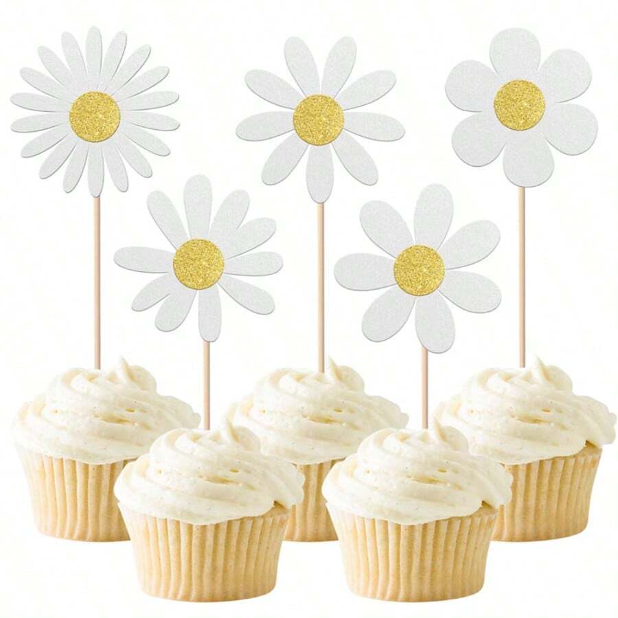 20 piezas de decoraciones para cupcakes con tema de margaritas, adecuadas para el 1er cumpleaños, decoraciones para cupcakes con margaritas, decoraciones para fiesta de baby shower con tema hippie bohemio de margaritas, decoraciones para pastel de 1er cumpleaños - Multicolor - Ver 1