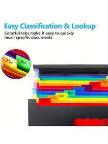 12/24/36 bolsillos Carpeta de archivo expandible organizadora, Organizador portátil de facturas mensuales y documentos fiscales, Documentos tamaño A4 con etiquetas en blanco, pestañas de colores, Esenciales para la escuela, el hogar y la oficina, Suministros escolares, Regreso a clases
