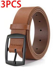 三件套奢华时尚男士腰带，PU皮革材质，金属扣，高品质设计师款腰带，尺码齐全，男女皆宜，是秋冬季的理想配饰，适合青少年、年轻男士，可用于休闲、户外、运动、度假、毕业典礼、生日、日常穿着，也适合万圣节、商务、街头风、波西米亚风、西部风等场合，是送给男士、丈夫、男友、父亲、圣诞节的理想礼物。 - 黑色+卡其色+咖啡色 - 查看 4