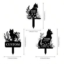 [个性化猫咪纪念] 定制金属猫咪纪念桩 - 个性化姓名和日期，防风雨花卉设计花园装饰