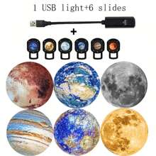 10 piezas Diapositivas de proyección de planetas, Proyector de luz nocturna con luces de estrellas y luna alimentado por USB, Lámpara decorativa giratoria 360° para dormitorio, habitación de bebé, fondo de fotos, propuesta romántica, boda, camping, Navidad, regalo ideal para adolescentes, niñas, niños
