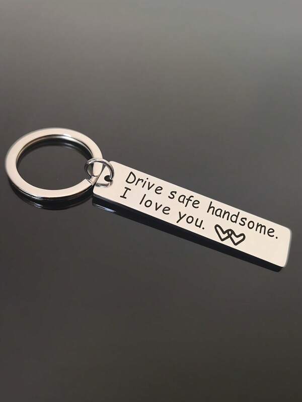 1pc Man's Slogan Graphic Engraving Keychain Stainless Rectangle Charm Casual Keychain For Daily Gift Car Key Accessories Christmas Bag Charms Car Accessories Teacher Friend Sister Gift Ideas