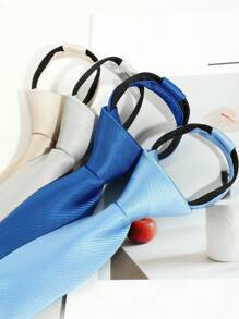 1pc Men's Casual Solid Color Easy Zip-Up Necktie With Fine Diagonal Stripes (1200 Needle Count), Suitable For Daily Suit Matching, Available In Black/Green/Blue/Apricot/Grey