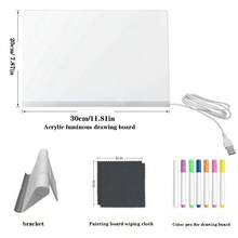 Pizarra de notas con luz LED acrílica y soporte, adecuada para oficina, escuela y uso doméstico, regalo ideal para cumpleaños, vacaciones y Navidad (color del soporte aleatorio), incluye 7 marcadores de colores (color aleatorio), paño borrador de color aleatorio - Multicolor - Ver 4