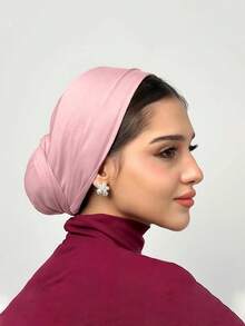 1 Stück Vielseitiges klassisches einfarbiges Kopftuch/Hijab für Frauen, verstellbarer Turban-Stil, weicher und angenehmer Viskosestoff, geeignet für den täglichen Gebrauch, Sport, Yoga - Leder Rosa - Übersicht 3
