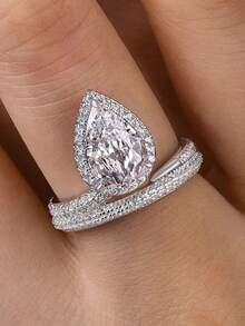 1 Chiếc Nhẫn Giọt Nước Hình Quả Lê Màu Bạc Sang Trọng Tinh Tế Cho Nữ Đính Đá Zirconia Tròn Nhỏ Sáng Bóng Hình Học Mở Ngón Tay Có Thể Điều Chỉnh Nhẫn Cưới Cô Dâu Tiệc Cưới Tiệc Cưới Kỳ Nghỉ Quà Tặng Trang Sức - Bạc - Xem 4