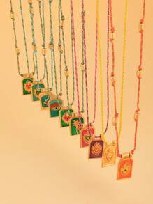 1pc Fashionable Minimalist Colorful Heart-Shaped Tarot Card Pendant Necklace, Suitable For Holidays Gift And Daily Wear