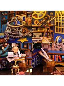 Book Nook Kit, 3D Wooden Puzzle, DIY Miniature House Kit For Book Nook Shelf Insert Decoration, Magic Book House Stand, Bookshelf - Explore The Universe - 查看 9