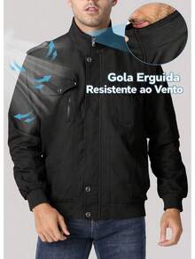 Men's Loose-Fitting Winter Coat With Flap Pockets, Lined With Thick Wool, A Classic And Warm Jacket. - Hitam - View 4