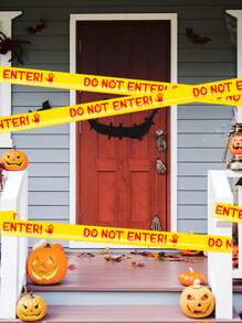 1 Roll Halloween Caution Tape, 4.8cm*25m Yellow Danger Warning Tape, Hazard Barrier Tape, Indoor Outdoor Creepy DIY Decor Accessory Suitable For Party, Doors, Dangerous Areas