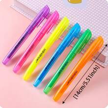 6pcs/Set Fluorescent Highlighter Pens, 6 Vibrant Colors, Colorful Marker Pens, Large Capacity, For Emphasis Marking