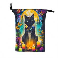 Double-Sided Kitten Print Polyester Tarot Card Pouch (18x13cm), Drawstring Storage Bag For Cards, Crystals & Holiday Gifts