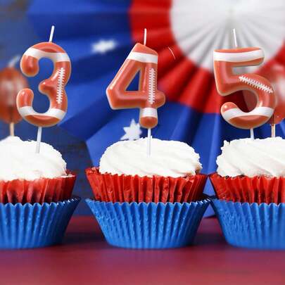 Rugby Cake Top Cover Birthday Candle/Rugby Happy Birthday Candle/0-9 Digital/Premium Wax And 3d Diamond Design/Rugby Theme Cake/Cupcake Top Decoration/Men'S Birthday Party Anniversary Celebration Supplies