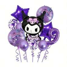 مجموعة إعداد المشهد مع بالونات مطبوعة بنجمة خماسية الأضلاع وشخصية كورومي من سانريو لحفلة عيد الميلاد المثالية والمفاجئة