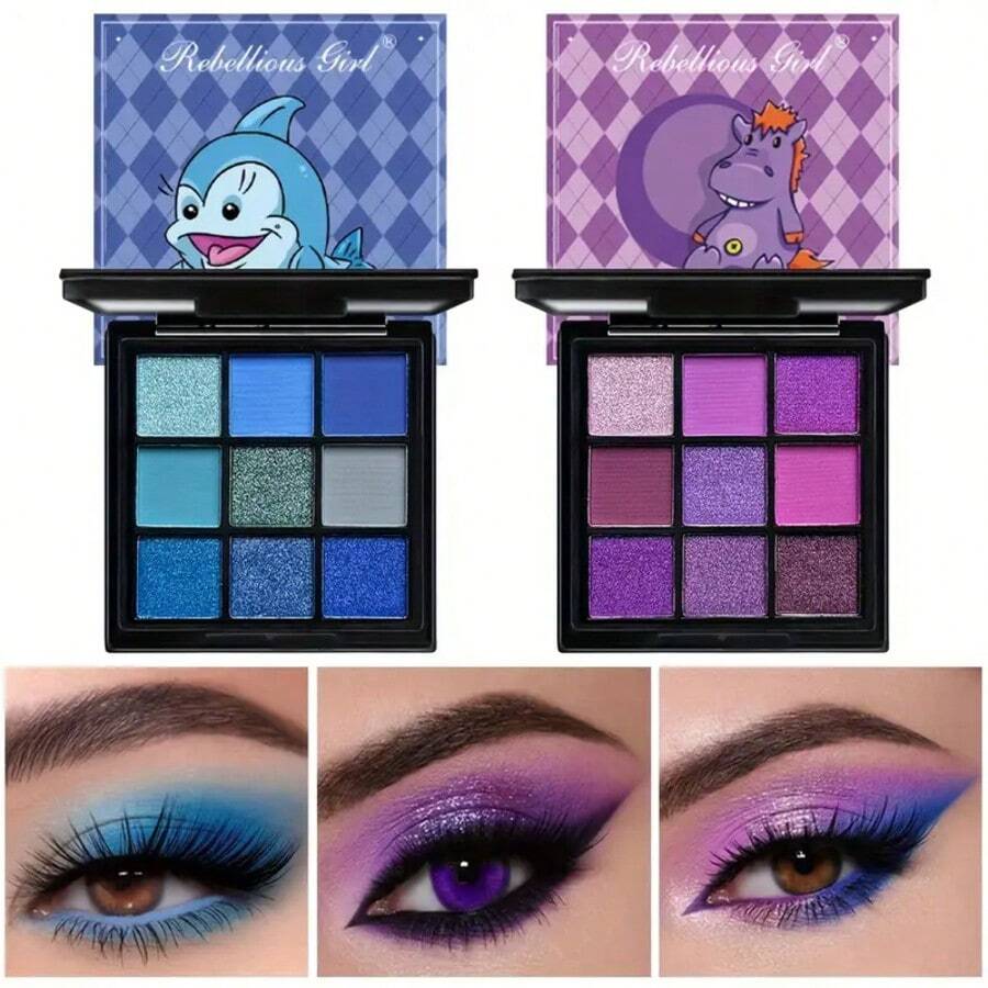 2pcs Blue Purple Eyeshadow Palette Set, Shimmer Glitter & Matte Shades, Enchantress Blue & Purple Violet Color Tone, Waterproof, Highly Pigmented, Smokey Sparkling Pressed Glitter, Colorful Party Stage Makeup For Music Festival - 彩色 - 查看 1