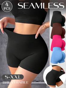 4pcs Women's Seamless Sports Shorts, Tummy Control & Butt-Lifting Yoga Boxer Briefs. - Nhiều màu - Xem 1