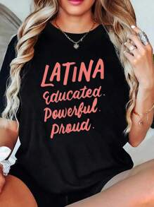 100% Cotton Women Latina Educated Powerful Proud Latinas Pride Gift For Women T-Shirt Graphic Tees Women