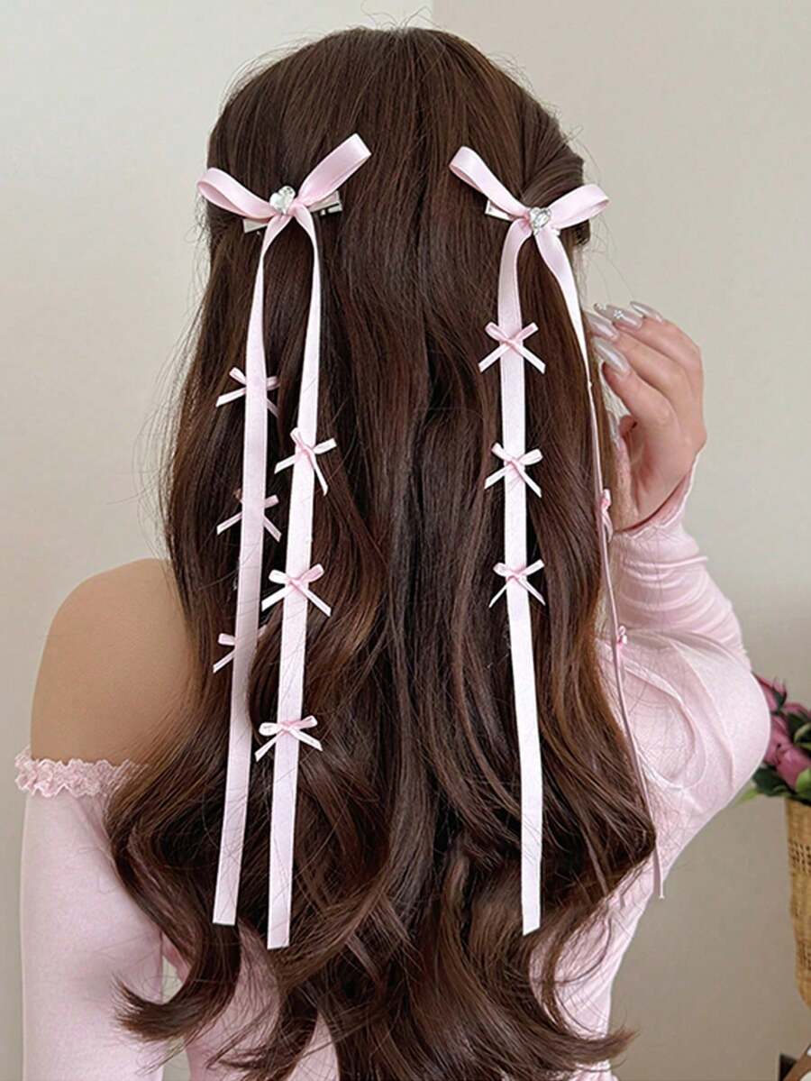 2/10 piezas Accesorios para el cabello de mujer, Pinzas para el cabello con lazo de cinta dulce, Barrettes con lazo de cinta de bailarina, Pinza lateral con borla larga, Decoraciones versátiles para el cabello para uso diario, Atuendo de invierno para mujer, Lazos, Lindos, Elegantes, Accesorios para la cabeza, Horquillas - Multicolor - Ver 1