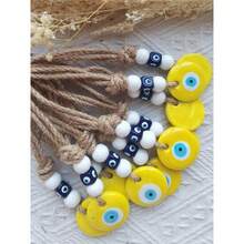 1 件手工木珠挂饰，土耳其蓝色邪眼吊饰，理想的保护象征，适用于汽车内饰、家居装饰、壁挂、包袋配饰 - 独特时尚的节日礼物