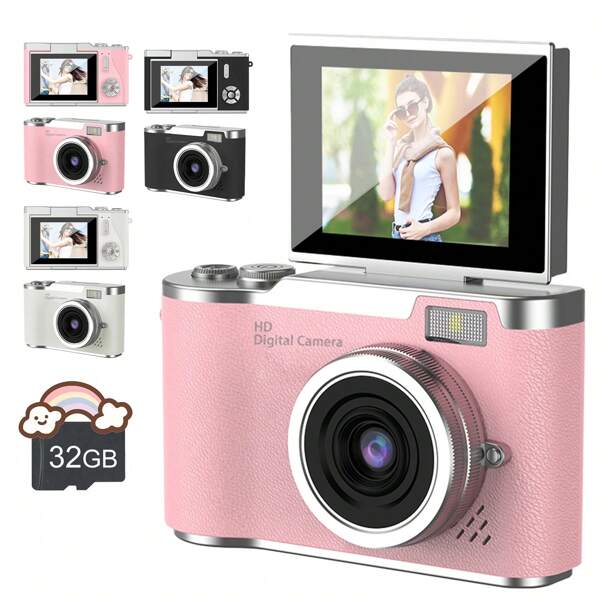 Cámara digital HD para fotografía y videoblogs - Compacta 48MP, zoom digital 8X, pantalla giratoria de 180°, con flash incorporado, incluye lector de tarjetas y OTG - Ideal para principiantes, transmisión en vivo y viajes. Cámara para transmisión en vivo, interfaz amigable, cámara de alta resolución, portátil.