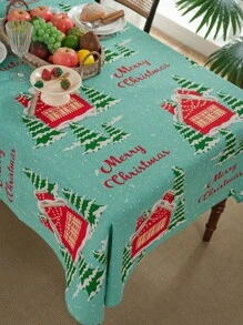 1 pièce Nappe de table de Noël avec imprimé de maison rouge et flocons de neige, convient pour la décoration de fête familiale de vacances de Noël, couverture de table de cuisine et de salle à manger, décoration de meuble TV