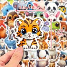 50 Huaiyuan Kawaii Big Eyed Animal Stickers - Waterproof, Reusable Decals With Whimsical Cartoon Designs For Laptops, Skateboards, Luggage, And Water Bottles - Bright Party Gifts And DIY Decorations, Fun Stickers