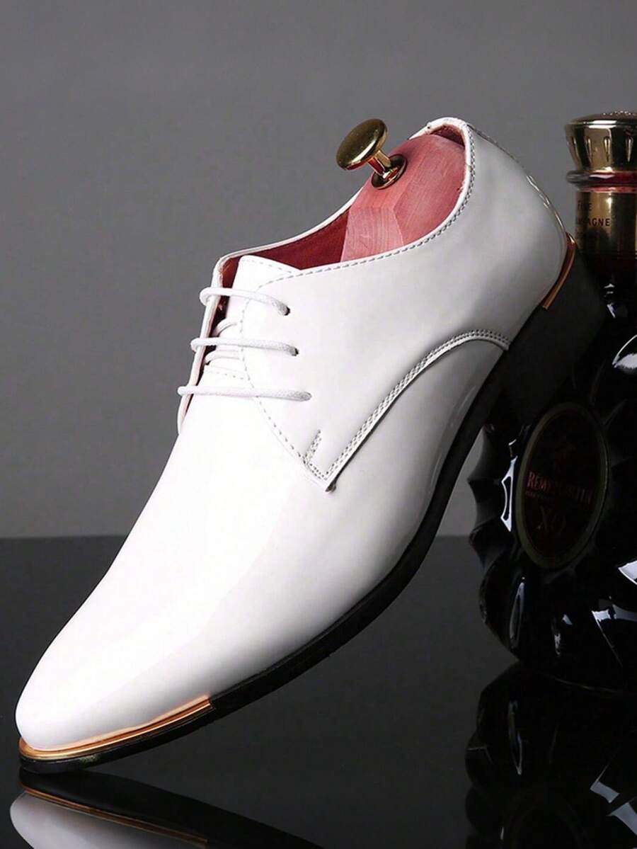 أكسفورد جلد بولي يوريثان لامع للرجال، أنيق بطراز بريطاني كاجوال رسمي