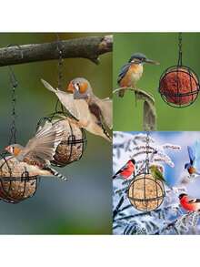 新款实用型脂肪球喂鸟器，金属脂肪球鸟栖架，悬挂式球形喂鸟器，脂肪球鸟栖架挂钩，适用于户外花园野生鸟类、麻雀等。