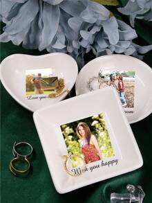 Custom Jewelry Tray With Photos And Text,Personalized Ring Plates,Customized Memorabilia Box,Customizable Picture Travel Jewelry Tray,Wedding Gifts,Birthday Gifts,Ceramic Jewelry Storage,Anniversary,Round/Heart/Square,Living Room,Valentine's Day,Bedroom,Besties,Bride,Friend,Lovers,Husband,Family