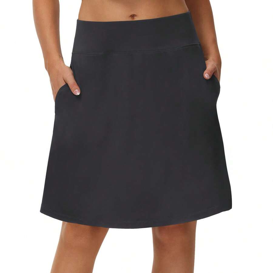 Woman Skorts Skirts With Multi Pockets High Waisted Golf Tennis Skirts Knee Length Long Skort For Women Drawstring Dressy Casual Summer Skirts - 深灰色 - 查看 1