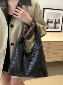 1 pièce Sac à épaule en PU tressé en forme de croissant à la mode pour femmes avec porte-monnaie