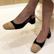 Casual Fashionable Versatile Contrast Color Chunky Heel Women Pumps - Black - View 2