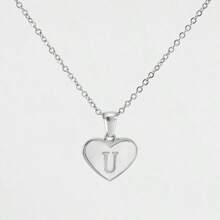 1pc Personalized Heart-Shaped White Shell Initial Necklace Stainless Steel Non Tarnish Women Letter Necklace