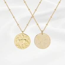 Zodiac Coin Embossed Choker Necklace Disc 12 Astrology Horoscope 14K Gold Plated Round Pendant Personalized Necklace Women Men - D 金牛座(4月20日-5月20日) - 查看 9