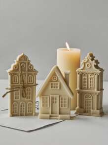 1pc 3D House Silicone Mold For DIY Candle, Resin And Plaster Crafts - Durable, Flexible, High-Temperature Resistant Reusable Mold With Intricate Architectural Design - Great For Home Decor, Birthday And Holiday Gifts, Candle Mold