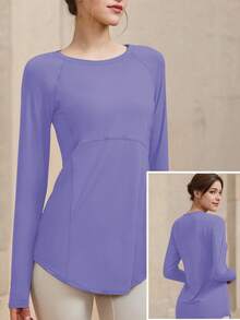 Women's Fitness Yoga Top, Quick-Dry Workout Shirt, Suitable For Running, Gym Exercise, Stretchy Compression Base Layer - Violet Purple - View 6