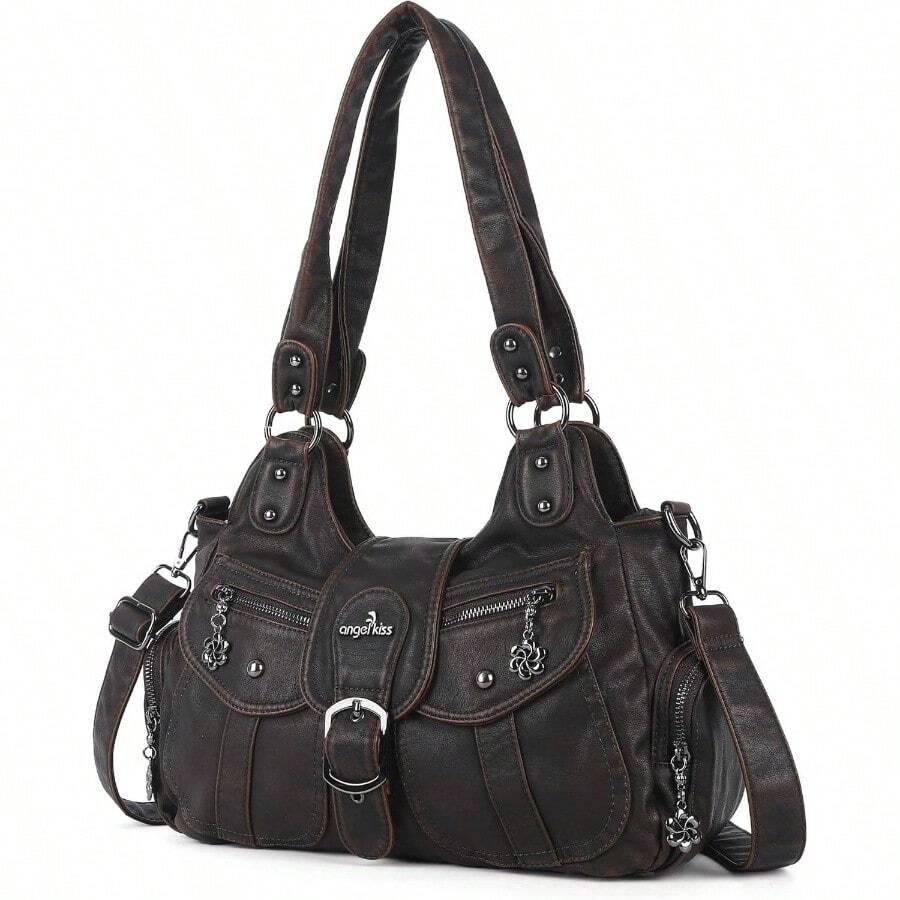 Hobo Bags For Women Vegan Leather Shoulder Purses And Handbags Ladies Roomy Tote Bags Purse With Crossbody Strap - 咖啡色(11吋) - 查看 1