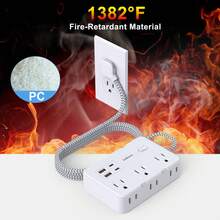 Surge Protector Power Strip - 6 Outlets 4 USB (2 USB C) Charging Ports, Multi Plug Outlet Extender, 5Ft Braided Extension Cord, Flat Plug Wall Mount Desk Charging Station For Home Office - US B Type Plug(110-127V) - View 9