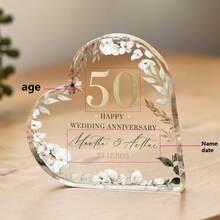 Personalized 50th Wedding Anniversary Gift, Custom Gold Heart-Shaped Acrylic Plaque Engraved With Names And Date, Golden Anniversary Keepsake - Birthday Card Brick - View 6