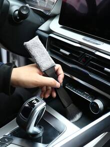 Suministros de detallado de automóviles, 1 pieza Cepillo de limpieza multifuncional para ranuras del interior del automóvil, eliminación de polvo en la oficina y el hogar, cepillo de limpieza de doble cabezal para rejillas de ventilación del automóvil, suministros de limpieza - Negro - Ver 2